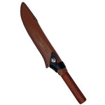 7 inch japanese steel boning knife inside leather sheath with strap