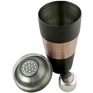 3 Piece Matte Espresso body Cocktail Shaker with ribbed copper center and stainless steel top