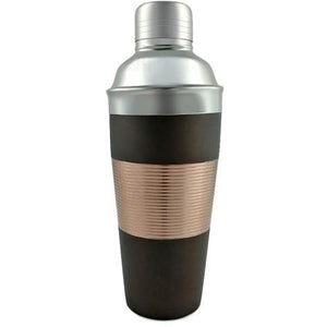 3 Piece Matte Espresso body Cocktail Shaker with ribbed copper center and stainless steel top